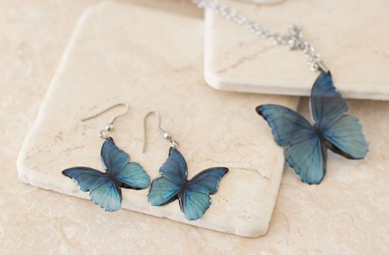 Blue Morpho Set of Earrings and Necklace