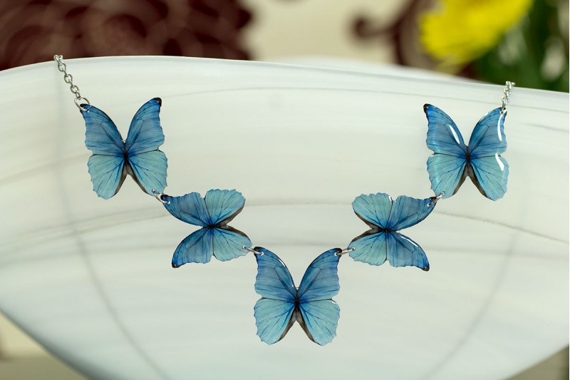 Blue morpho butterflies necklace 