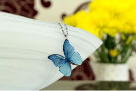 Blue morpho butterfly necklace 