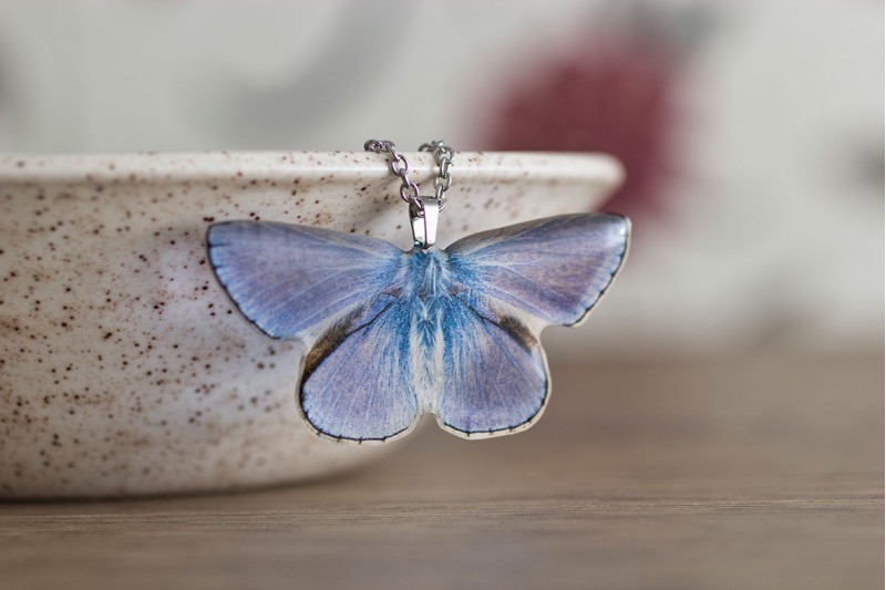 Common Blue butterfly necklace