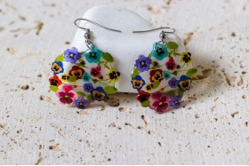 Pansy bouquet earrings 